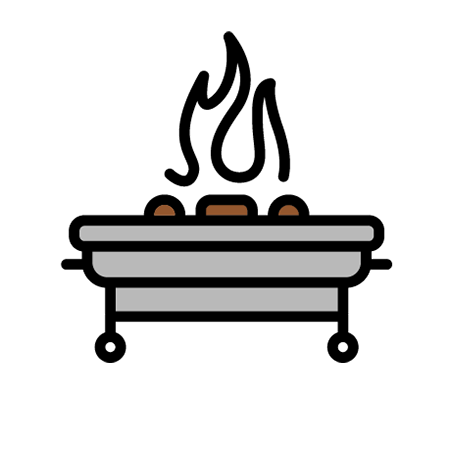 Icon: stylized illustration of meat cooking on a grill